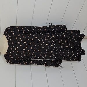 MANGO BASICS xs black with white & yellow floral mini dress